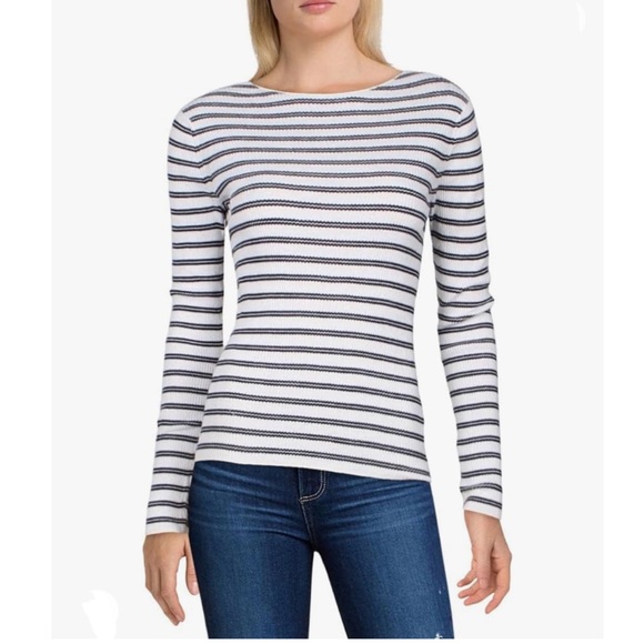 Vince Stripe Ribbed Boatneck Cotton Sweater - Picture 4 of 10